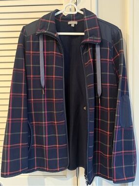 Talbots Navy & Pink Plaid Lightweight Women's Zip Jacket